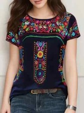 PLUS 20 22 24 26 28 BLACK FLORAL FOLK HIPPIE BOHO T SHIRT TOP BLOUSE STRETCH
