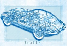Classic Jaguar E Type  Cutaway Blueprint  Art Poster Print