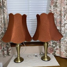 Pair Gold Table Lamps Burgundy