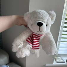 Clinton's Cards Polar Bear Soft Toy Comforter Plush red Stripe Scarf 11.5” tall