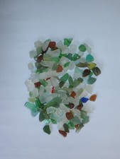Approx 120g random Welsh Beach Sea Tumbled Glass chips pips, Mixed Shades sizes