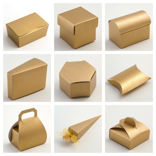 Gold silk wedding favour boxes - gold,