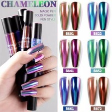 Nail Duo Chrome PEN Chameleon Mirror Powder Air Cushion Solid 6 Colours Dust  UK