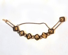 Vintage Damescene Bracelet, Egyptian Gold-Tone Inlaid Decoration