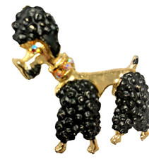 Vintage Kitch Black French  Poodle Brooch AB Rhinestones 1950s / 60s