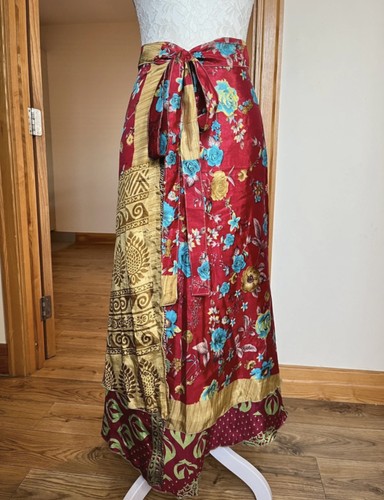 Long red silk skirt - red,