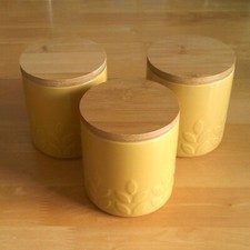 Set of 3 x DUNELM Stoneware TEA / COFFEE / SUGAR Storage Containers with Lids.