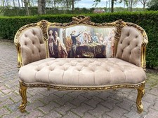 Sofa Couch Louis XVI French Corbeille Gold Leaf Velvet Scene Vintage Lounge