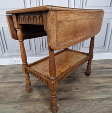 Vintage Oak Drop Leaf Tea Trolley Table On Castors - Wooden Serving Table Drinks