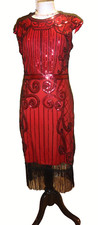 RO ROX 20's Red Mix Flapper Gatsby Occasion Bodycon Dress Sequin, Fringe Size M
