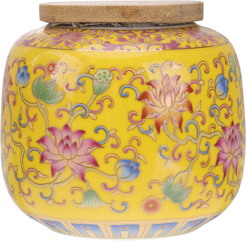Yellow ceramic tea canisters - yellow,