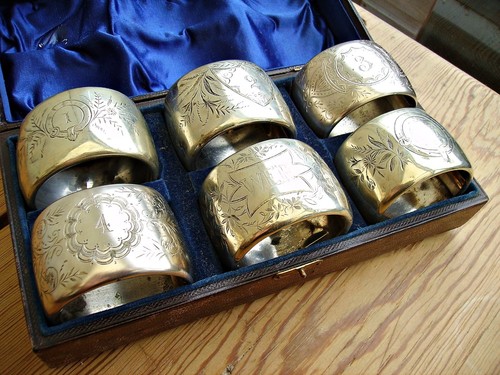Cased set antique engraved - cased, 6