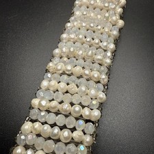 Vtg Baroque Pearl + AB Style Beaded Cuff Bracelet ~ Adj 7-10” Elaborate ~ Unisex