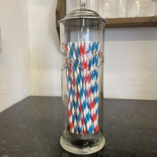 Vintage Glass Straw Dispenser with Chrome Lid – 30cm Retro Diner Style