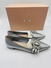 MIU MIU BALLERINAS WITH RHINESTONES BUCKLE IN SILVER SIZE 39 NIB