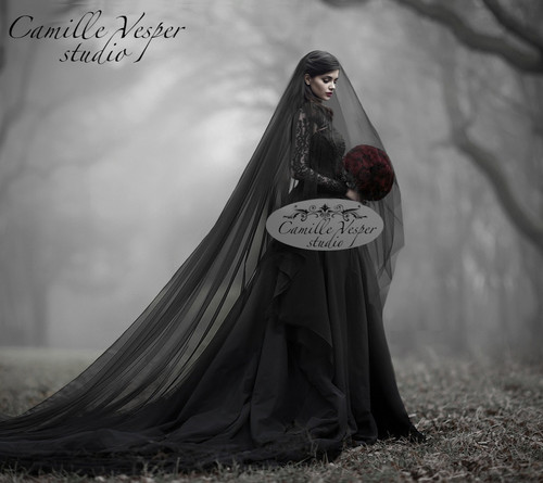 Black cathedral wedding veil - cathedral,