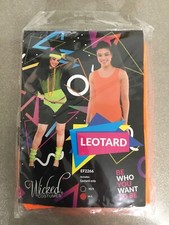 Wicked Costumes 80s Neon Orange Leotard Womens Ladies Fancy Dress New M/L