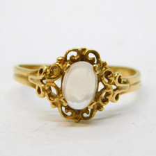 9ct Yellow Gold & Cabochon Moonstone Floral Dress Ring Vintage c1980