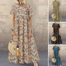 ZANZEA UK Womens Summer Short Sleeve Floral Printed Flare Swing Long Maxi Dress