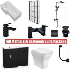 Matt Black L Shape Bathroom Suite Vanity With Handles, Shower Krittle Screen