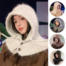 Women Warm Snood Collar Windproof Balaclava Hat Scarf Knitted Hooded Beanie Cap