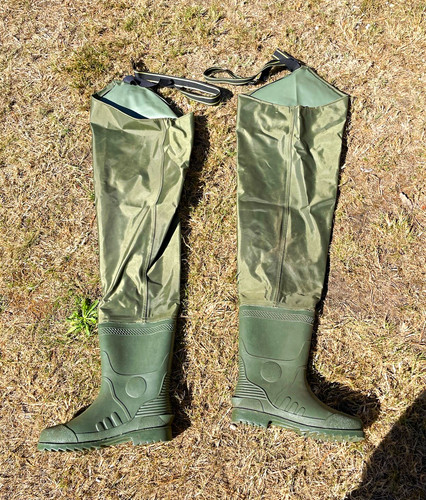 Green rubber hip waders - rubber,