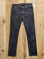 NUDIE JEANS CO W34 L32 BLACK THIN FINN ORGANIC COTTON MENS STRETCH DENIM ZIP FLY