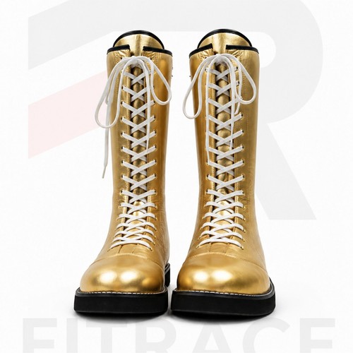 Gold leather wrestling boots - wrestling,