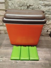 Vintage Curver orange & brown plastic cooler ice box camping picnic VW camper