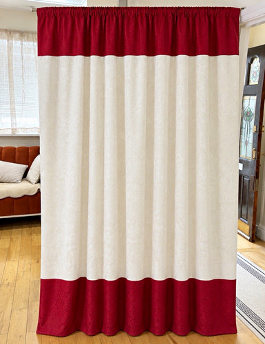 Red cream damask curtain - cream,