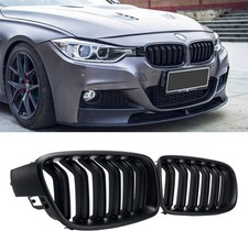 FOR BMW F30 F31 3 SERIES 2012-18 KIDNEY TWIN GRILLS GRILLE GLOSS BLACK DUAL LINE