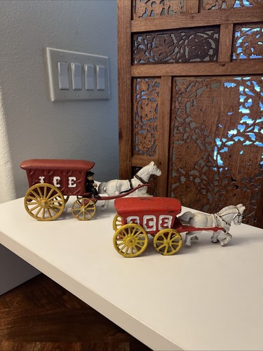 Antique cast iron ice wagon - cast,