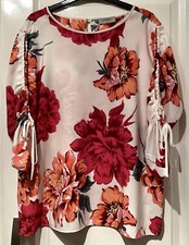New Soon Matalan Ivory Red Multi Floral Chiffon Cold Shoulder Top 16