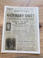 WWII 1945 Photo Front Cover Of Times Of Malta “Germany Out - VE Day” 9x7cm