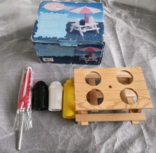 Wooden Picnic Table Condiment Set, Salt & Pepper Shakers, Wooden Bench
