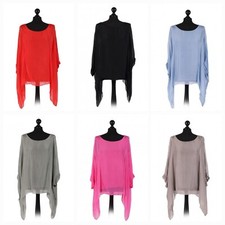 New Ladies Italian Plain Batwing Silk Tunic Top Women Lagenlook Top