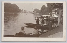 River Thames Staines RPPC 1910 Punting Boating Ladies Hats Edwardian Life