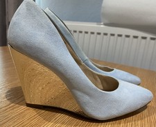 Ladies Powder Blue And Sliver Faux Suede Wedge Faith Shoes Size 4