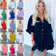 Ladies Womens Short Sleeve T-Shirt Baggy Fit Oversized Shirt Pleat Frill Tee Top