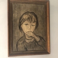 LARGE 1950s Thieves Market Naples Oil Outsider Art Painting Signed