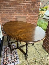 Solid Oak Antique Drop-Leaf Dining Table