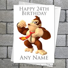 Donkey Kong birthday card. 5x7 inches. Super Mario. Personalised, plus envelope.