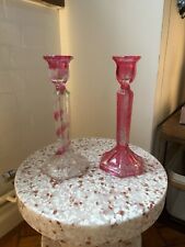 Pink Coloured Glass Candle Holder Candelabra Large 