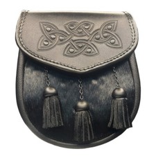 Scottish Kilt Sporran | Luxury Black Leather  & Free Chain Belt Highland Wear