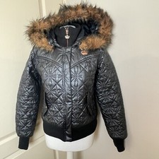 Adidas Respect Me Missy Elliot Jacket Size 14 Fur Hooded Black Puffa Puffer Y2K