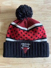 Chicago Bulls Mitchell & Ness Pom Beanie - Red Black White Ski Cap Hat