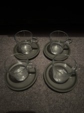 4x modern Nespresso glass Coffee tea drinks Cups & grey China Saucers 