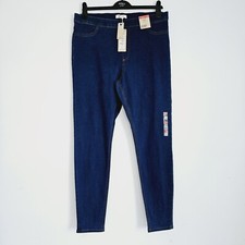 NEW M&S 12-22 Long Dark Blue High Waisted Cotton Stretchy Denim Jeggings Jeans