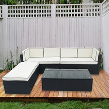 5 Seater L-Shape Garden Corner Sofa Set With Table Rattan Patio Lounge Furniture