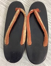 Vintage Japanese Traditional Black Lacquer Wood Geta Flip flops Sandals Prop#VI